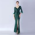 Craft ostrich sequin long-sleeved evening dress