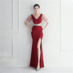 Hot Diamond Beads Celebrity Dinner Wedding Long Evening Dress Dress