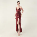 New deep V suspender sequined fishtail evening dress beaded decorative sexy night banquet dress