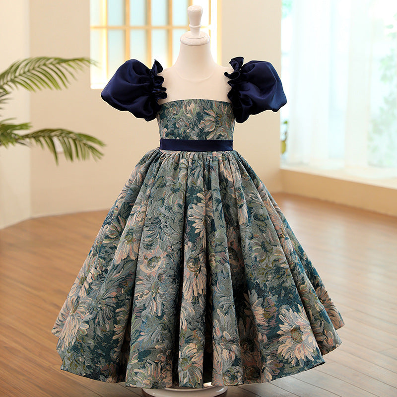 Kommunionkleid für Kleinkinder, Mädchen, Sommerkleid mit Blumenmuster, festliches Prinzessinnenkleid 