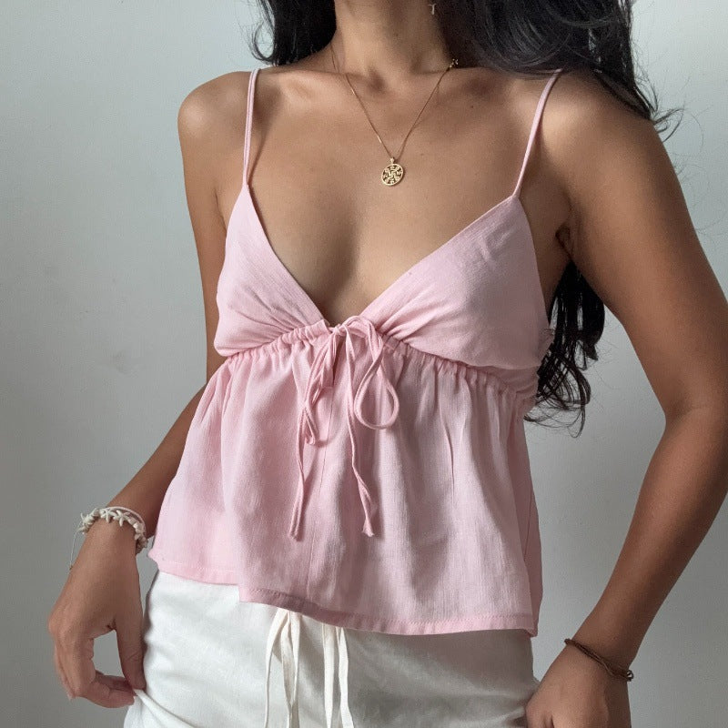 Sexy Solid Slim Tie Cami Top