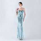 New waist fish bone shaping positioning flower beads live streaming host sexy bead suspender evening dress