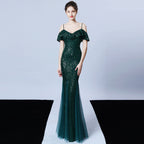 Polyester thread, fringed beads, fishtail banquet, elegant temperament, annual meeting host, car model party dress, female autumn