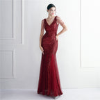 Bead mesh yarn craft bead ordering evening dress long style banquet slim evening dress temperament elegant long style