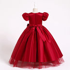 Kommunionkleid für Mädchen, elegant, mit großer Schleife, bauschig, Prinzessinnenkleid, festliches Partykleid 