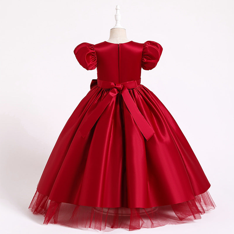 Kommunionkleid für Mädchen, elegant, mit großer Schleife, bauschig, Prinzessinnenkleid, festliches Partykleid 
