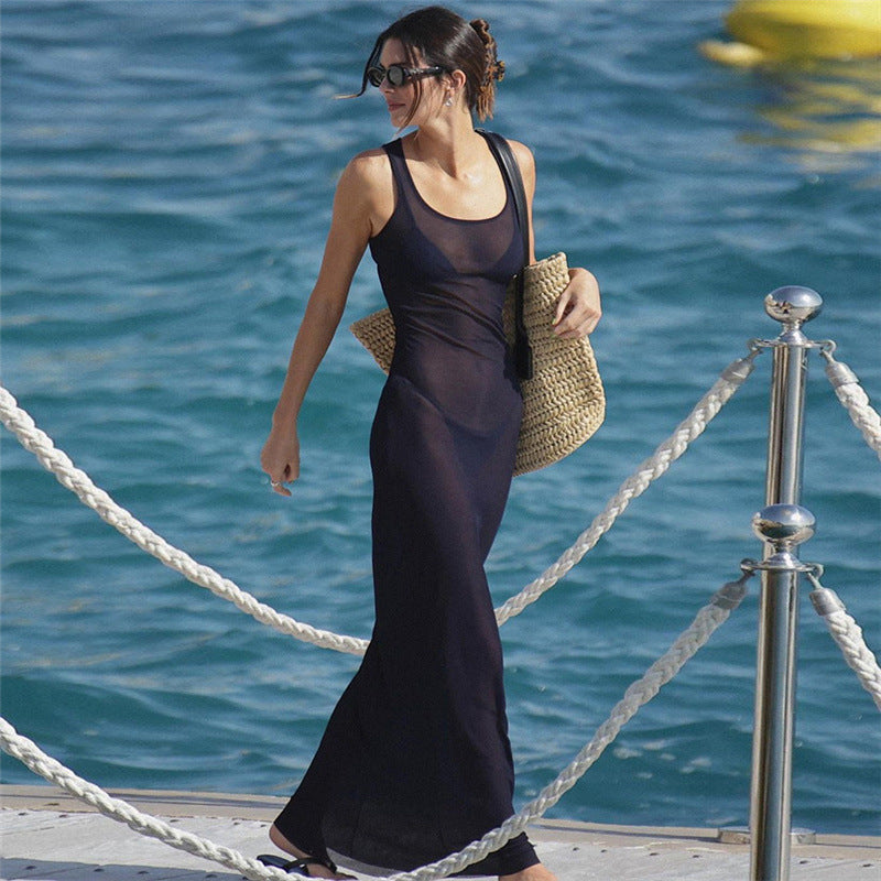 Sexy Sheer Mesh Beach Resort Maxi Dress