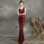 Sequins Party Dress Long Banquet Slim Fit Fishtail Elegant Celebrity Party Annual Meeting Host