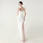 New evening dress fish bone waist lace beads slim formal dinner wedding fishtail evening dress