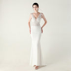 New Bead Lace Bead Embroidery Evening Ceremony, Off-Shoulder Fishtail Dress, Red Carpet Wedding Banquet Dress