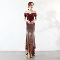 Short-sleeved one-word shoulder dress European and American perspective l gradual change bead dress wedding banquet party dress