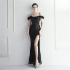 Positioning flower beads, hair binding process, sexy suspender dress, long style.