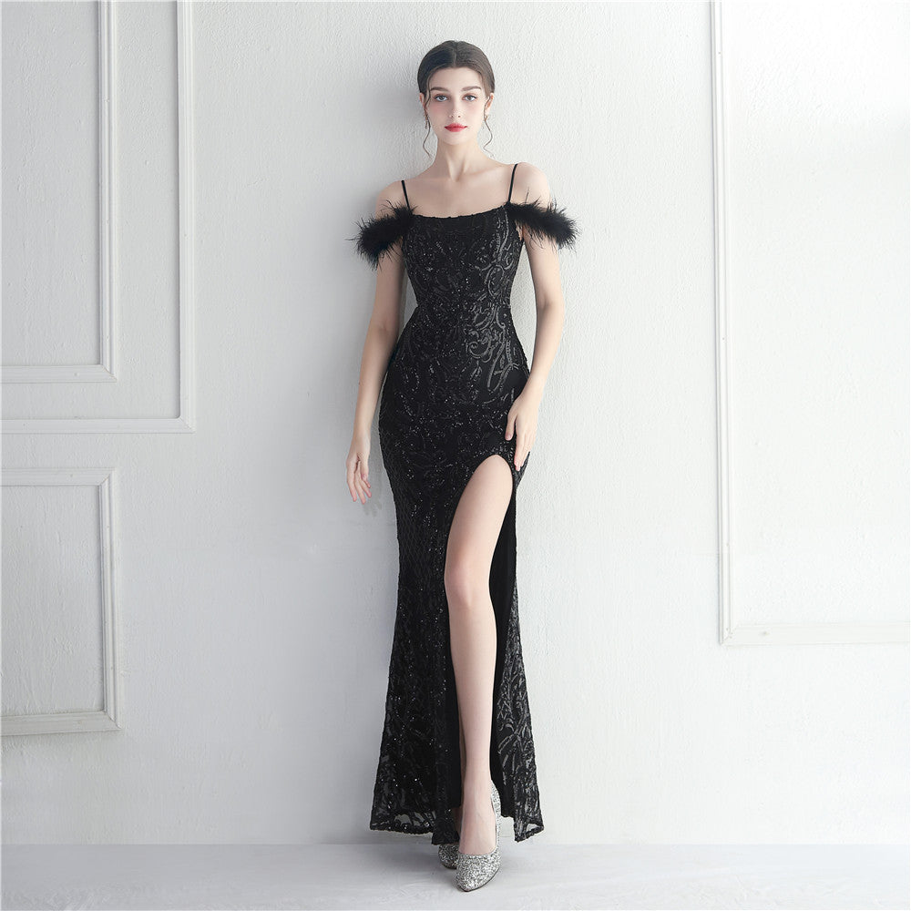 Positioning flower beads, hair binding process, sexy suspender dress, long style.