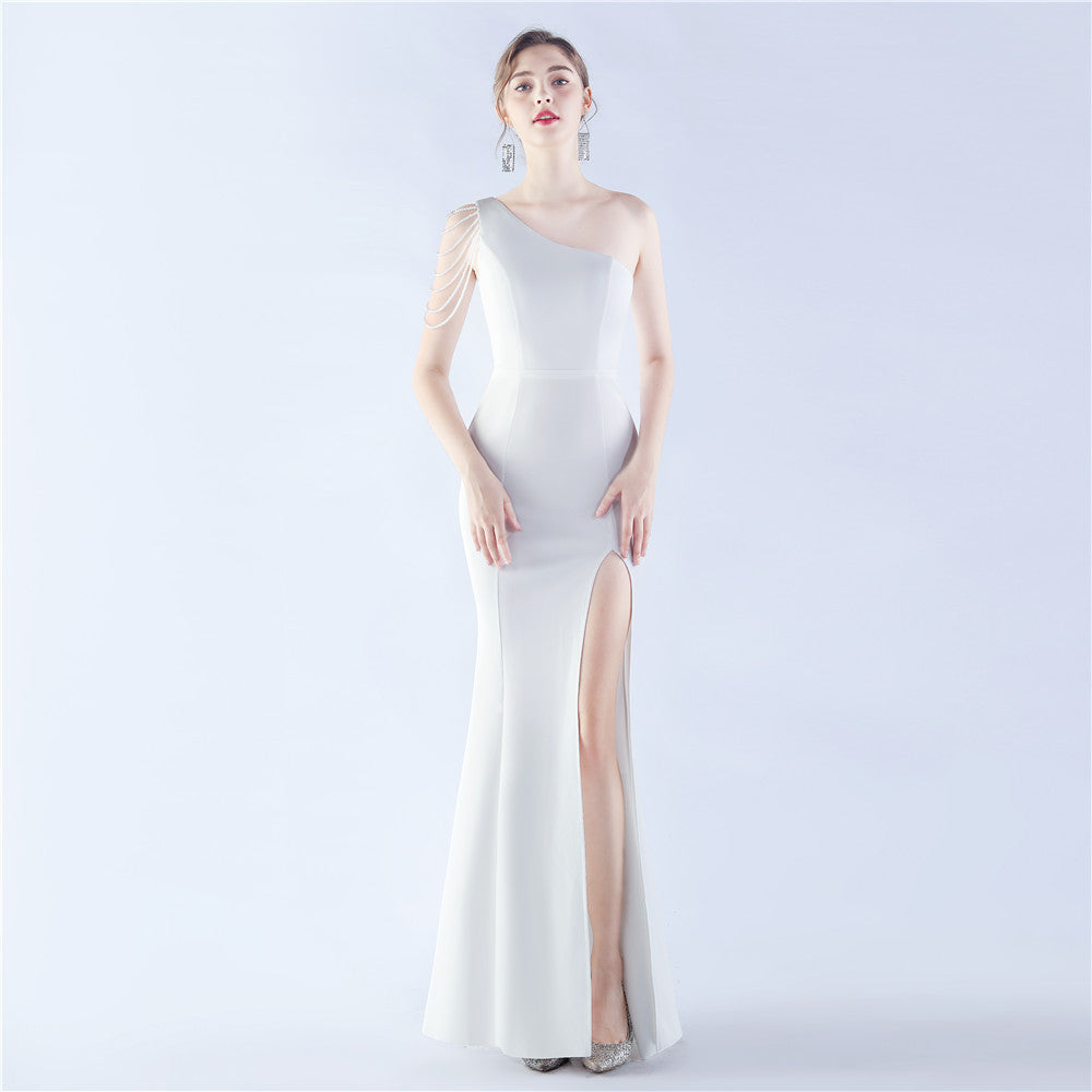 New satin craft beads wedding celebration exhibition dress dress