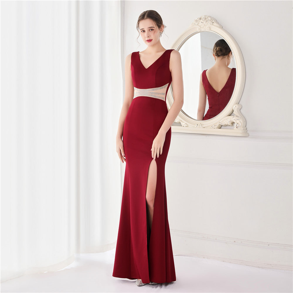 Craft hot diamond model fishtail banquet elegant temperament annual meeting host car model party long dress