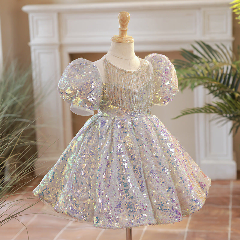 Paillettenkleid für Mädchen, Kommunionkleid, Prinzessinnenkleid für Kleinkindergeburtstage 