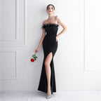 New toasting clothes Bride long tube top Thank you banquet feather fishtail skirt Wedding car model Exhibition dress