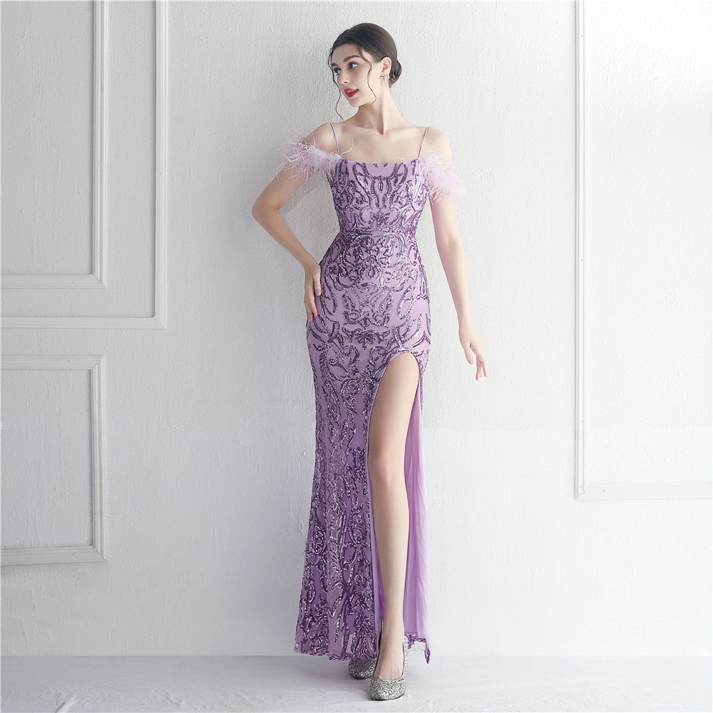 Positioning flower beads, hair binding process, sexy suspender dress, long style.