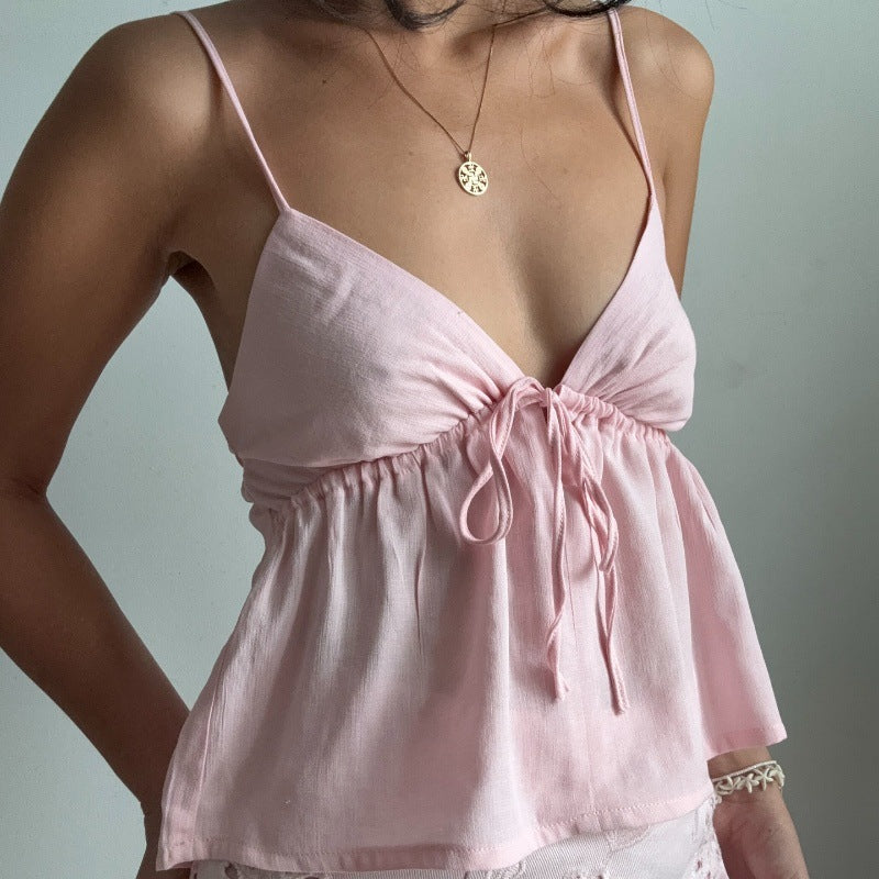 Sexy Solid Slim Tie Cami Top