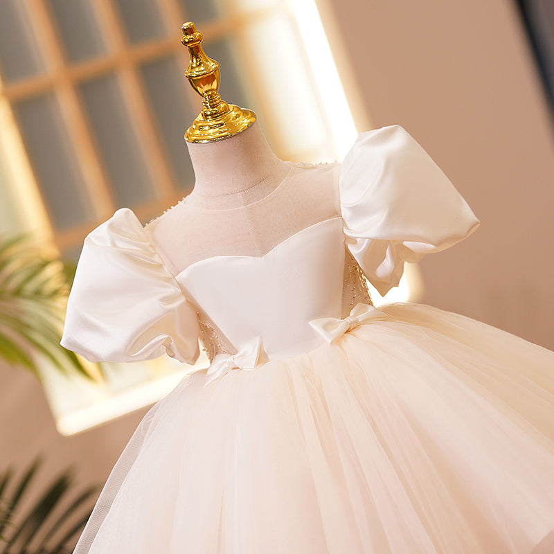 Ballkleider für Kleinkinder, Mädchen, Puffärmel, Schleife, Festkleid, Kommunion, formelles Prinzessinnenkleid 