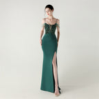 New bead tube craft fishbone strap waist formal banquet dance suspender sequined evening dress