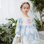 Kleinkind-Abendkleid, Lolita-Kleid für kleine Mädchen, Spitze, Blumenmuster, Puffärmelkleid, Kommunionskleid, Blumenmädchenkleid, Prinzessinnenkleid 