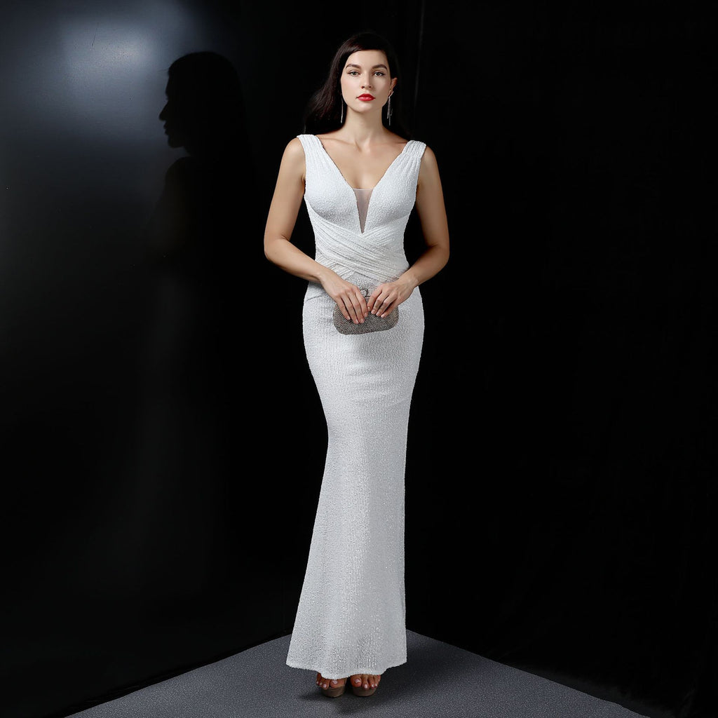 New banquet temperament elegant long sleeveless sequins aura queen fishtail, evening dress