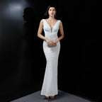 New banquet temperament elegant long sleeveless sequins aura queen fishtail, evening dress