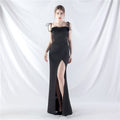 New double-tied waist-shaped ear-adjusted satin evening dress