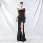 New double-tied waist-shaped ear-adjusted satin evening dress