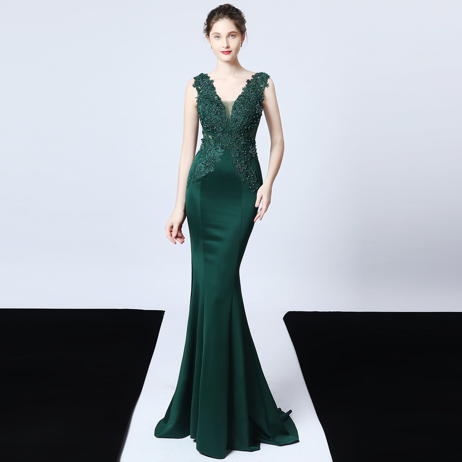 Pure handmade appliqué beaded toast dress bridal long thank you banquet slim fishtail dress wedding evening dress