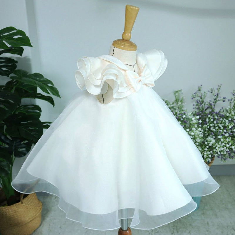 Vestido blanco de primera comunión para niña, vestido de princesa para cumpleaños de niña pequeña 