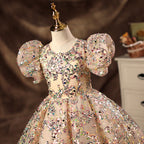 First Communion Dress Girl Pageant Princess Dress Dress Baby Girl Summer Gorgeous Puff Sleeve Sequin Formal Dress