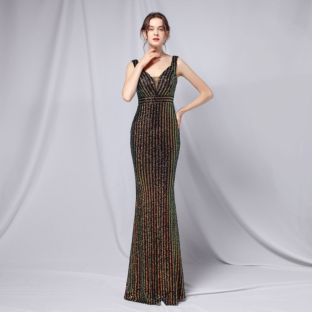 New sequined fishtail dress performance Internet celebrity event banquet etiquette evening dress
