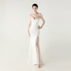 New evening dress fish bone waist lace beads slim formal dinner wedding fishtail evening dress