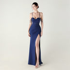 New evening dress, heavy industry beads, fish bone styling straps, waist fish tail, sexy banquet evening dress