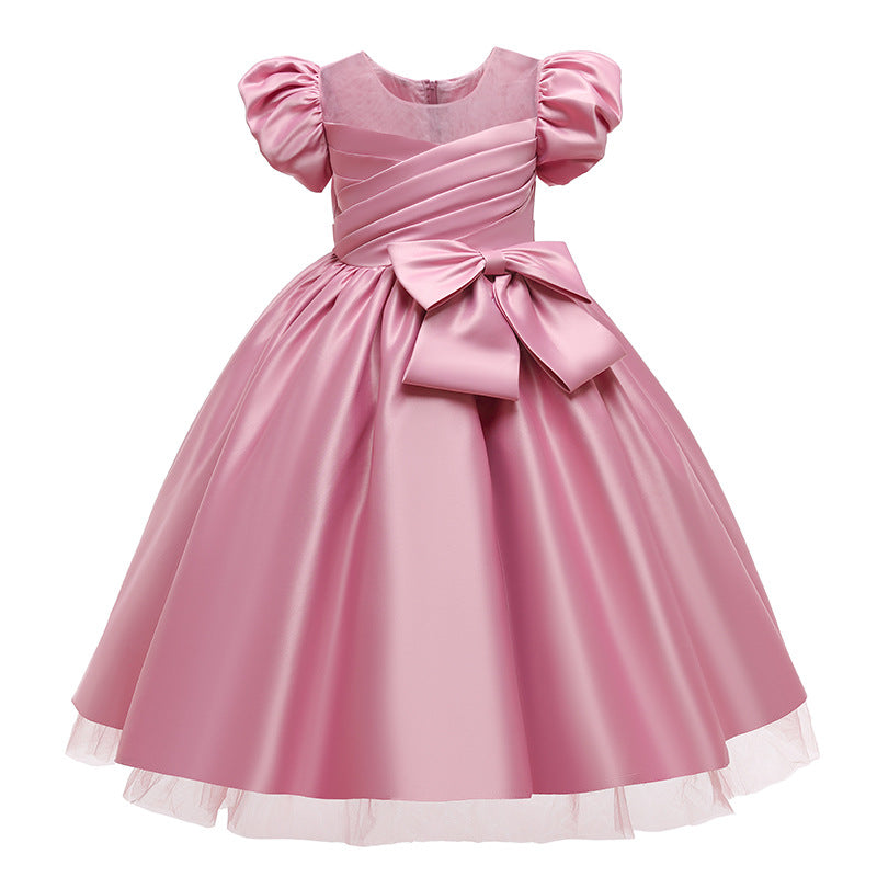 Kommunionkleid für Mädchen, elegant, mit großer Schleife, bauschig, Prinzessinnenkleid, festliches Partykleid 