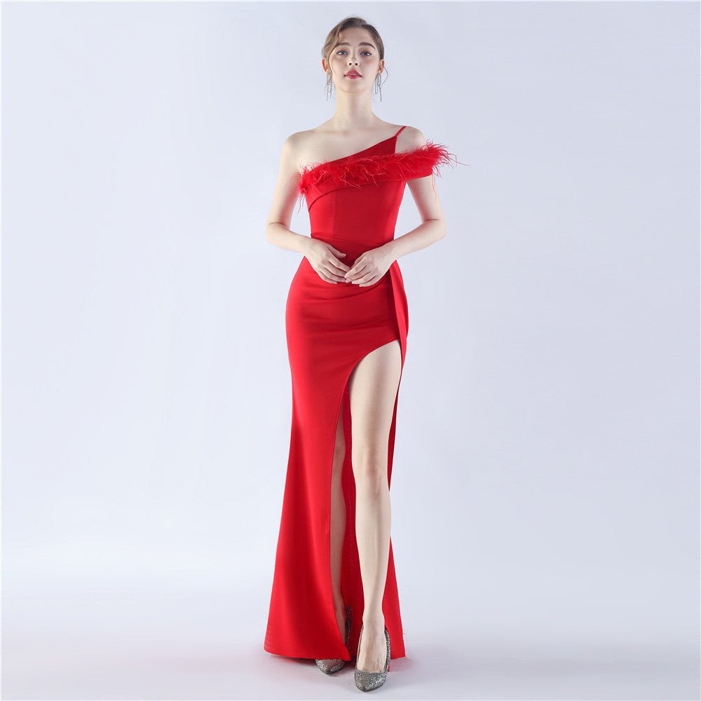 New craftsmanship Order ostrich hair party dinner performance etiquette evening dress
