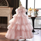Elegante Baby-Festkleider, Kleinkind-Kommunionkleid aus Netzstoff 
