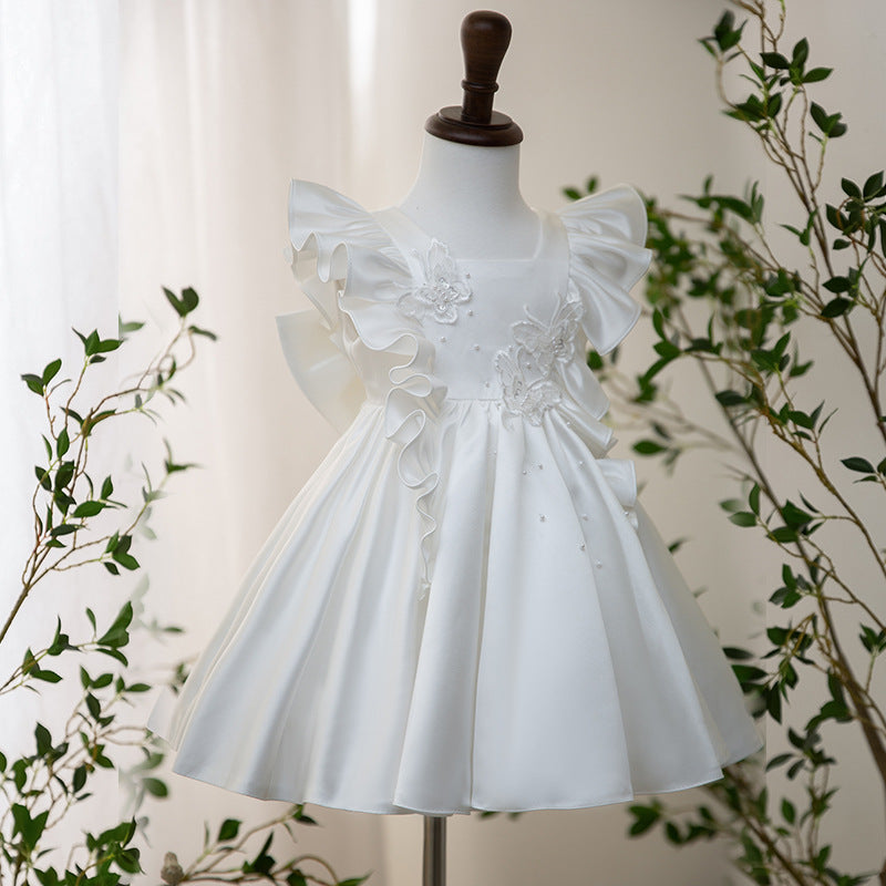 Elegante vestido de primera comunión con mangas de mariposa para bebé, vestidos formales para niños pequeños