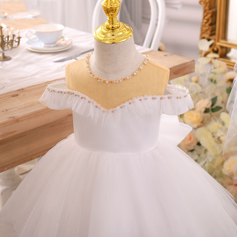 Ballkleider für Kleinkinder, Blumenmädchen, Geburtstag, Gold, Weiß, Taufe, Kommunion, Prinzessin, Festkleid 
