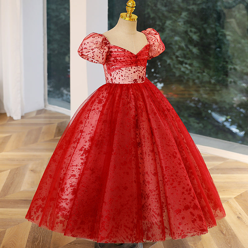 Ballkleider für Kleinkinder, Mädchen, Luxus, Festkleid, Rot, Hochzeit, Kommunion, Party, Prinzessin, Kommunionkleid 