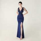New beaded hot diamond craft slim evening dress, banquet wedding officiant