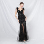 New craft ostrich hair mesh yarn beads high-end long dress skirt