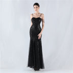 New dress craft beaded mesh sequined evening dress, performance, hosting, annual meeting