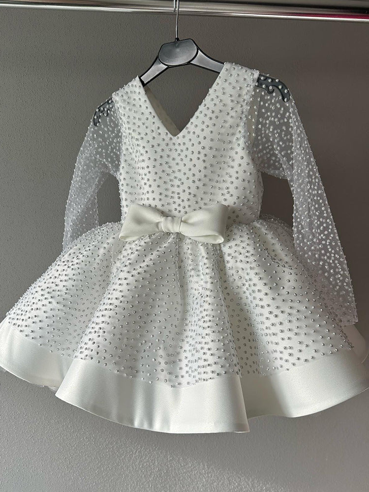 Lindo vestido de desfile de cuentas para niña, vestido de princesa de primera comunión para niña pequeña 