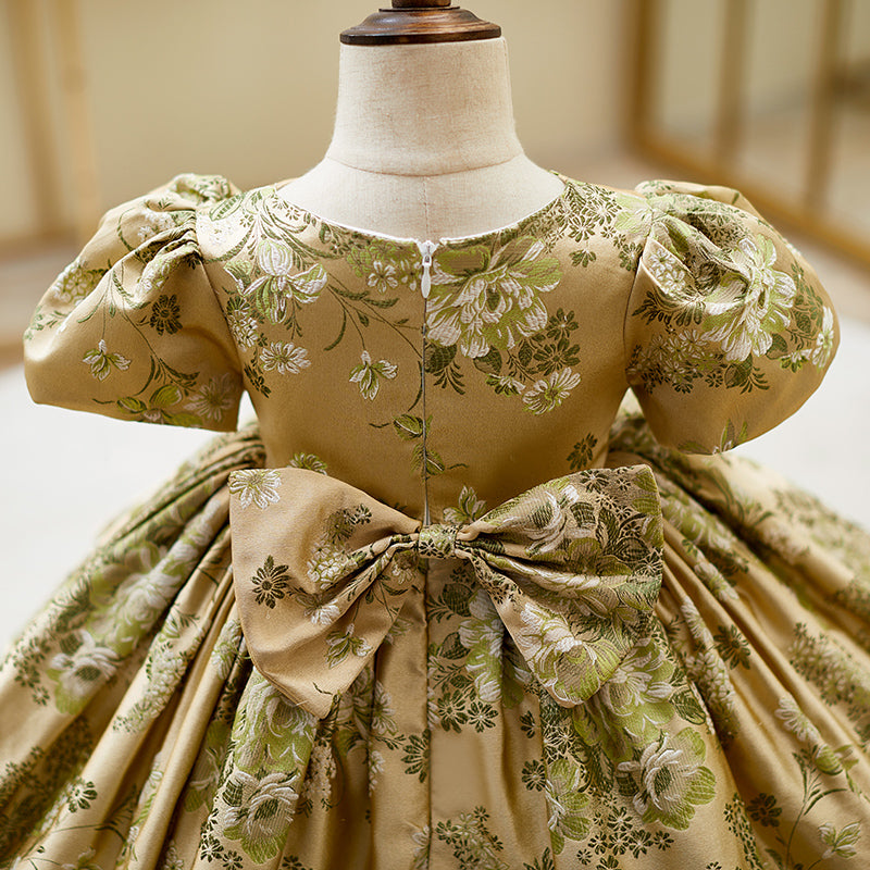 Kleinkind-Abendkleid, Mädchen-Kommunionskleid, Vintage-Rundhalsausschnitt, bedrucktes Prinzessinnenkleid 