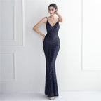 Positioning flower suspender party sequined dress long banquet slim evening dress temperament fishtail skirt