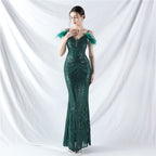 new dress craft order ostrich hair positioning flower bead piece evening dress