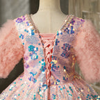 Vestido de niña de las flores para niñas, elegante, para desfile, comunión, lentejuelas, vestido de fiesta de cumpleaños hinchado 